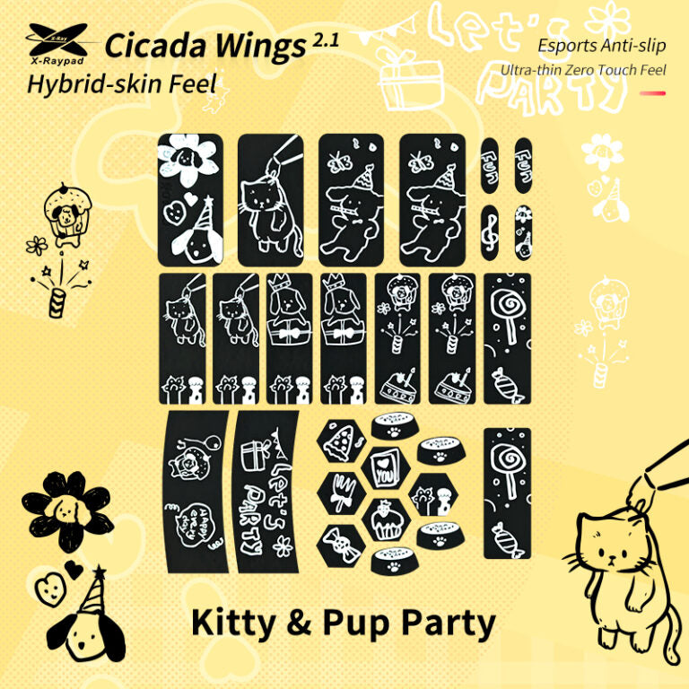 X-Raypad Cicada Wings v2 Kitty & Pup Party Universal Pre-cut Grips