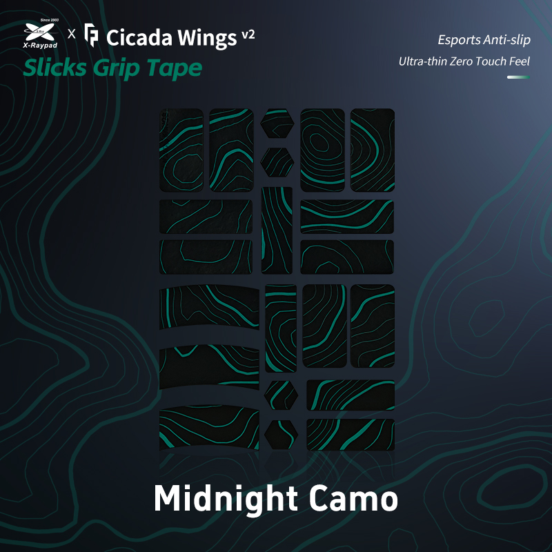 X-Raypad randomfrankp Cicada Wings v2 Universal Pre-cut Tacky Grip Tape – Midnight Camo